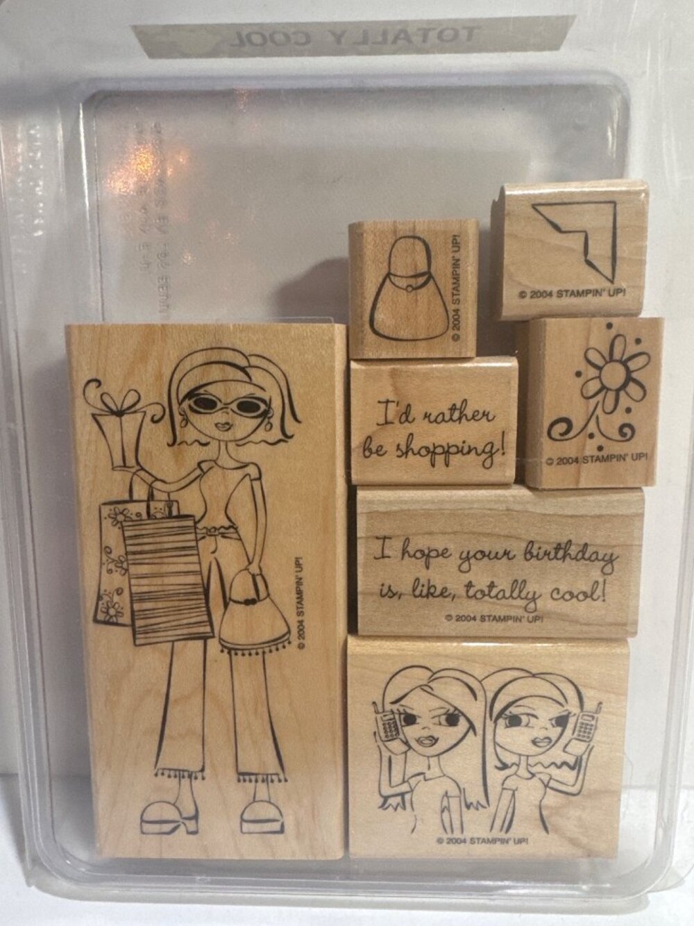 Totally Cool Stampin Up Wood Mounted Rubber Stamp Set 7 Pieces Shopping Birthday